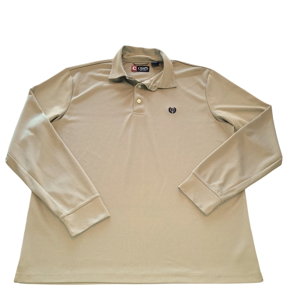 Chaps Performance Stay Dry Polo Shirt Men Large Long Sleeve Khaki Olive 13615RR